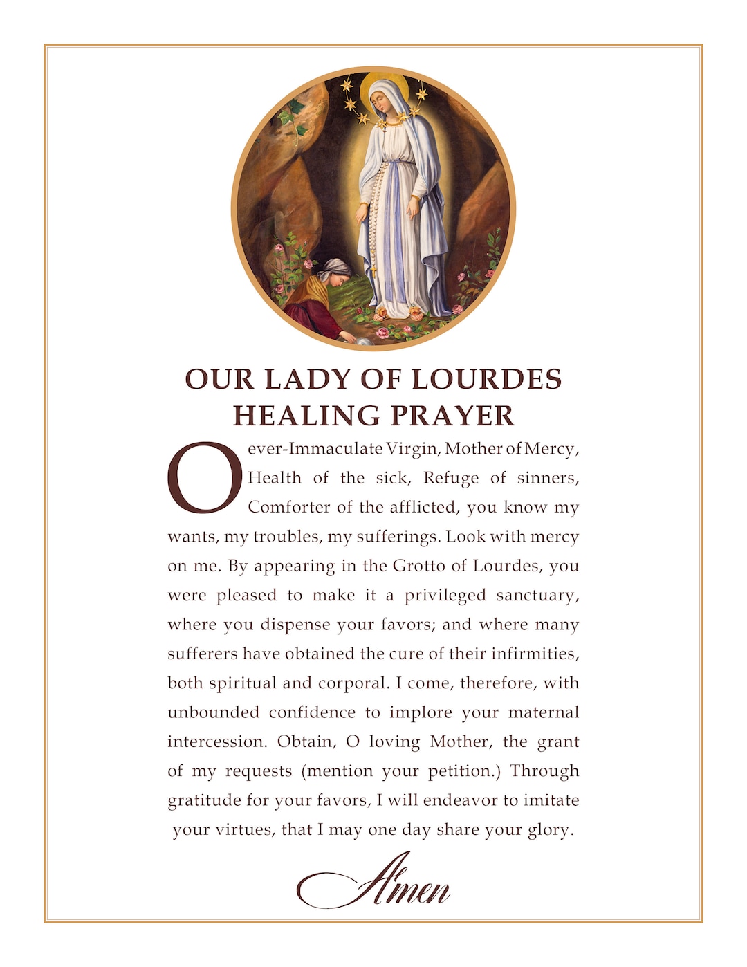 Our Lady of Lourdes Prayer for Healing Downloadable and Printable