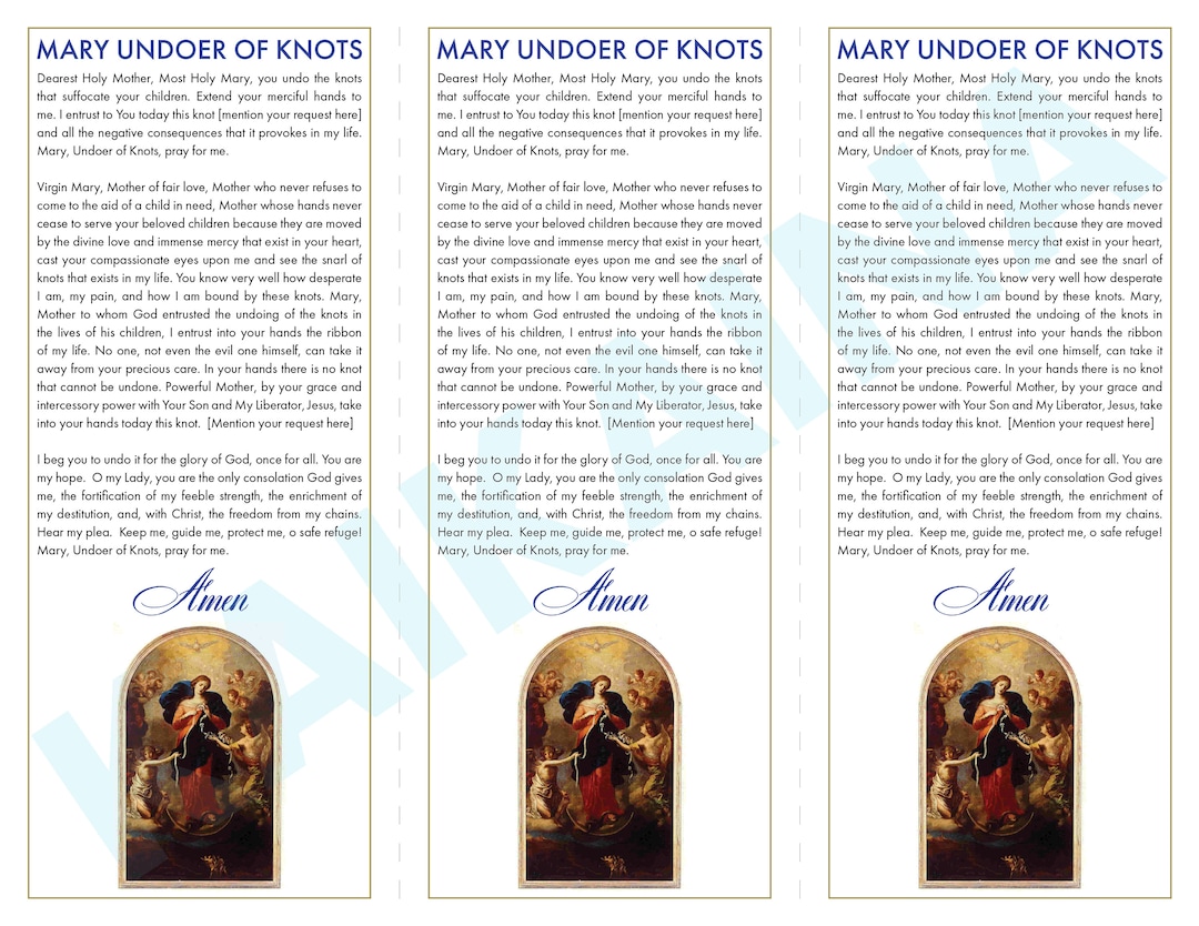 Mary Undoer of Knots Prayer Card - Digital Download Printable Card 3 up ...