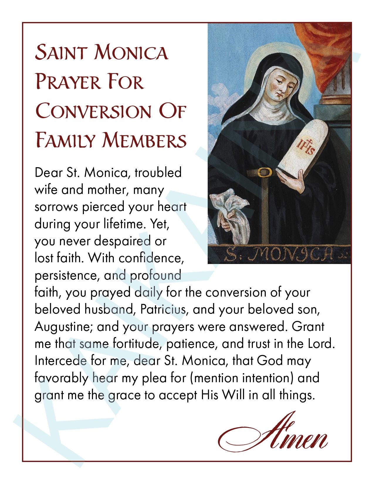Saint Monica Prayer for Conversion Prayer Card (digital Download) - Etsy