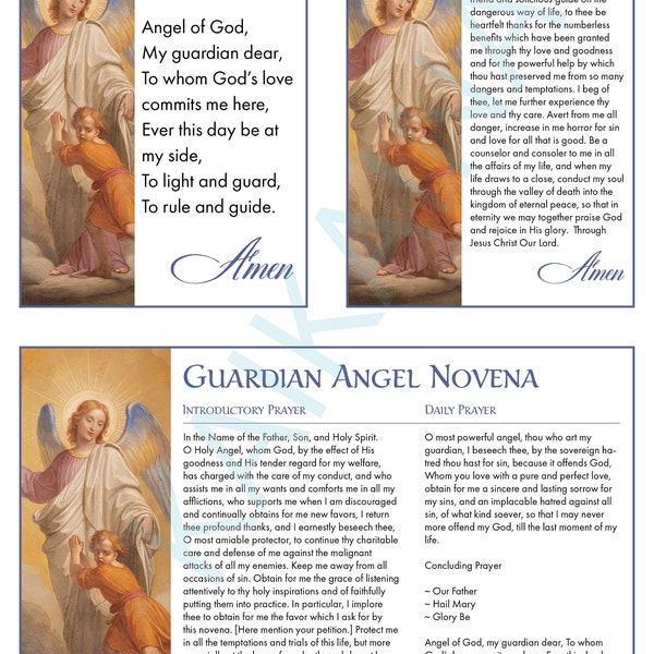 Guardian Angel Prayer and Novena - downloadable and printable Catholic Saint prayer card.