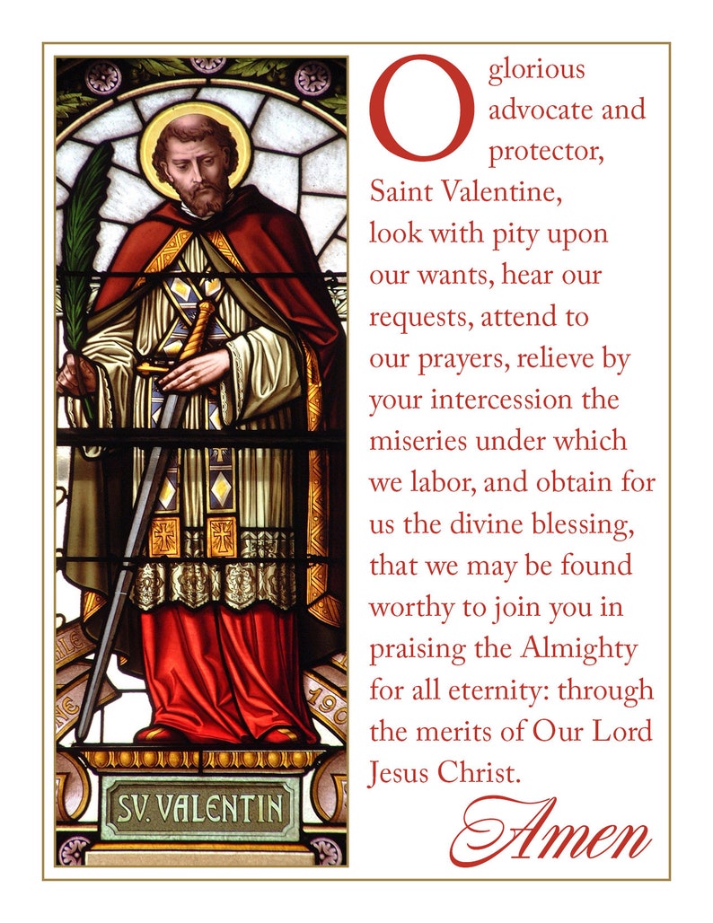 Saint Valentine Prayer Card 4 on a Page Downloadable and Etsy