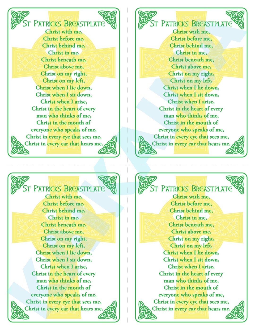 Saint Patrick Breastplate Printable Prayer Card 4-up on a Page christ ...