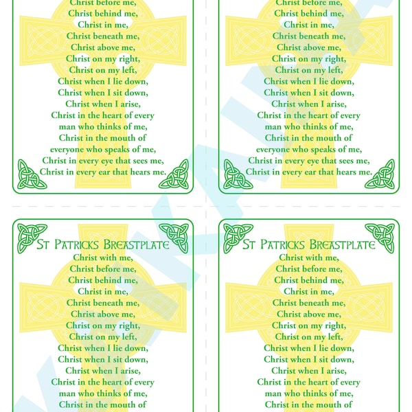 Saint Patrick Breastplate printable prayer card 4-up on a page "Christ with me" - digital download Catholic prayer card