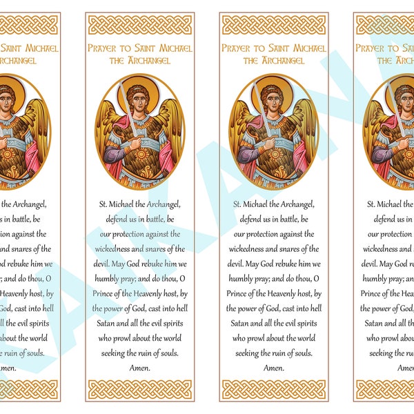 Saint Michael the Archangel Prayer bookmarks four on a page - downloadable and printable prayer bookmark.