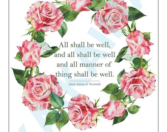 Saint Julian of Norwich Quote Poster: Floral Wreath Art (Digital Download)