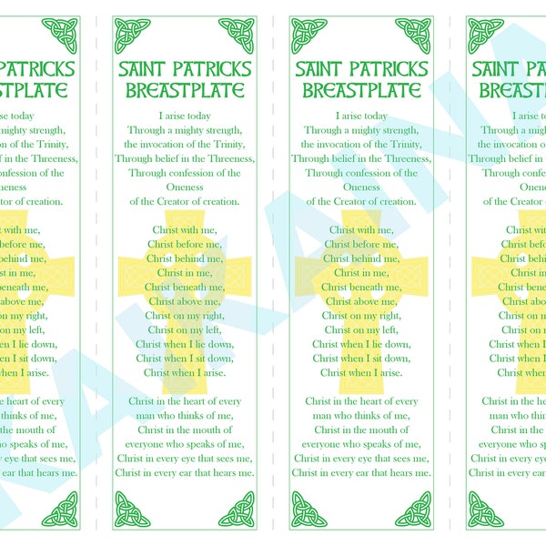 Saint Patrick Breastplate prayer bookmarks four on an 8.5 x 11 page digital download printable "Christ with me."