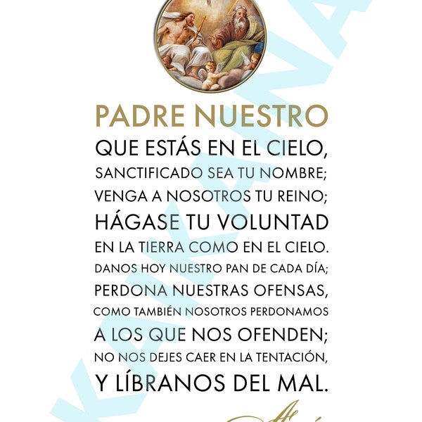 Padre Nuestro - Our Father Prayer poster in SPANISH - 8.5" x 11" poster downloadable and printable Catholic prayer.