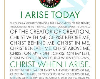 St. Patrick Breastplate printable 8.5 x 11 poster with stained glass image "I arise today" digital download