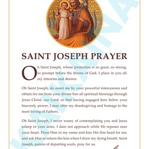 Póster de oración de San José para pedir protección (descargable e imprimible) (8,5&quot; x 11&quot;). DESCARGA DIGITAL.