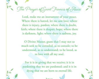 St. Francis of Assisi printable 8x10 prayer with floral design "Lord make me an instrument of your peace."  DIGITAL DOWNLOAD