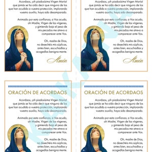 Oración de acordaos prayer card in SPANISH 4 on a page download printable Catholic prayer card DIGITAL DOWNLOAD image 2