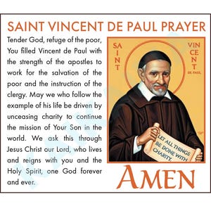 Cartes de prière de la prière de Saint Vincent de Paul, 6 pages par page - carte de prière de saint catholique à télécharger et à imprimer.