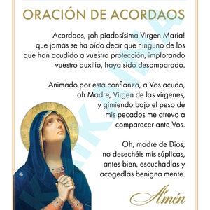 Oración de acordaos prayer card in SPANISH 4 on a page download printable Catholic prayer card DIGITAL DOWNLOAD image 1