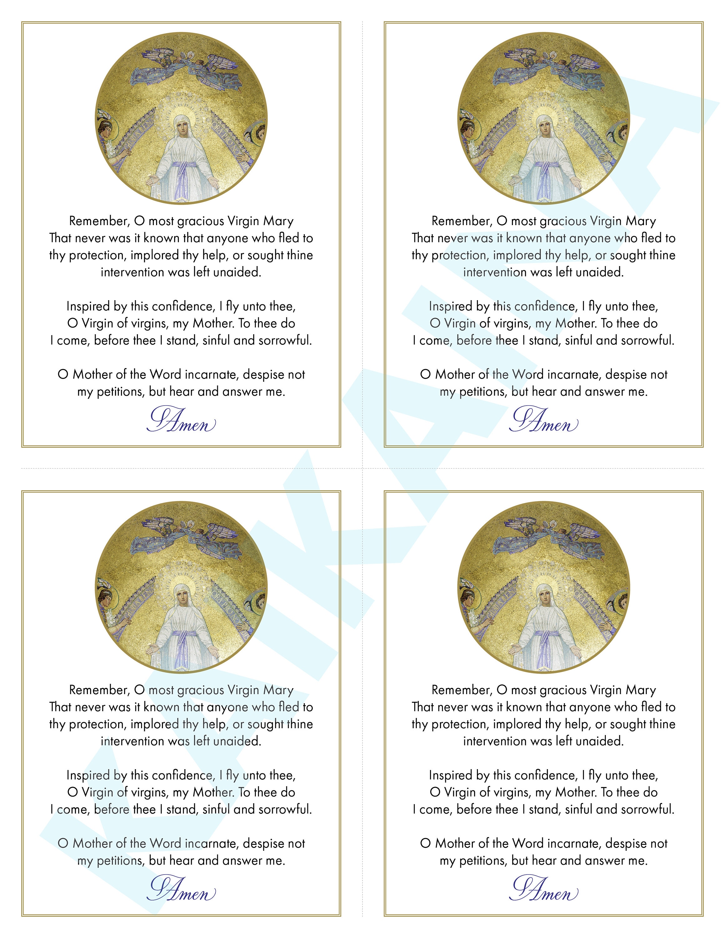 Marian Prayer Card: Minute Memorare, Catholic Printable (digital ...