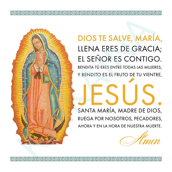 Rosary Prayer with Our Lady of Guadalupe SPANISH 8.5" x 11" poster digital download printable Catholic prayer.