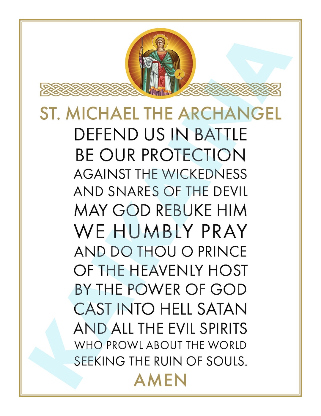 Saint Michael the Archangel Prayer Prayer Card 4 on a Page