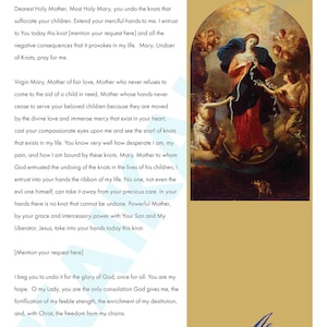 Affiche de prière Mary Undoer of Knots - affiche de prière imprimable Saint catholique en téléchargement numérique, 8,5 x 11 po