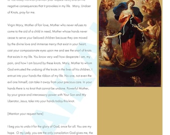 Mary Undoer of Knots Prayer Poster - digital download printable Catholic Saint prayer poster, 8.5" x 11"