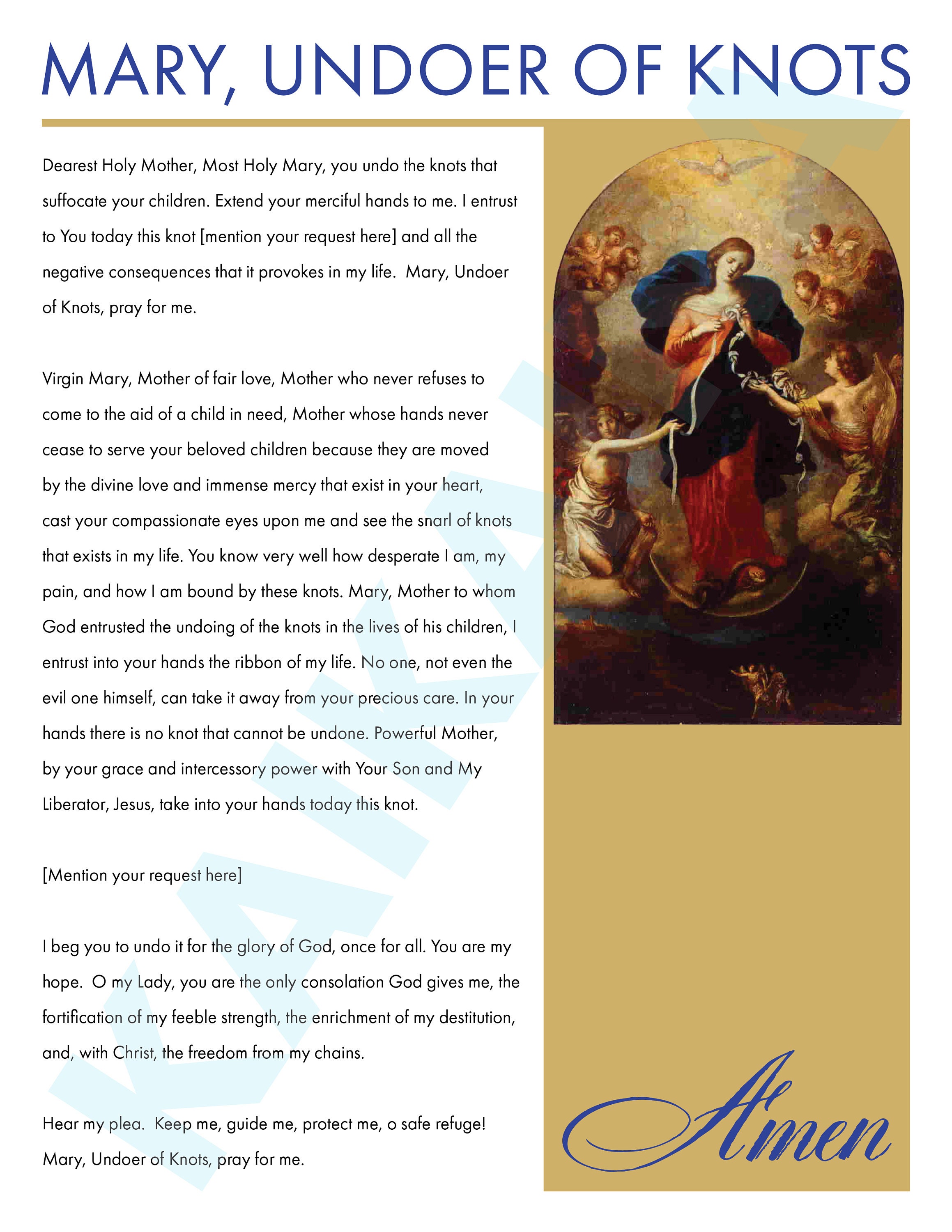 Mary Undoer of Knots Prayer Poster Digital Download Printable Mary Undoer of Knots Prayer Poster Digital Download Printable