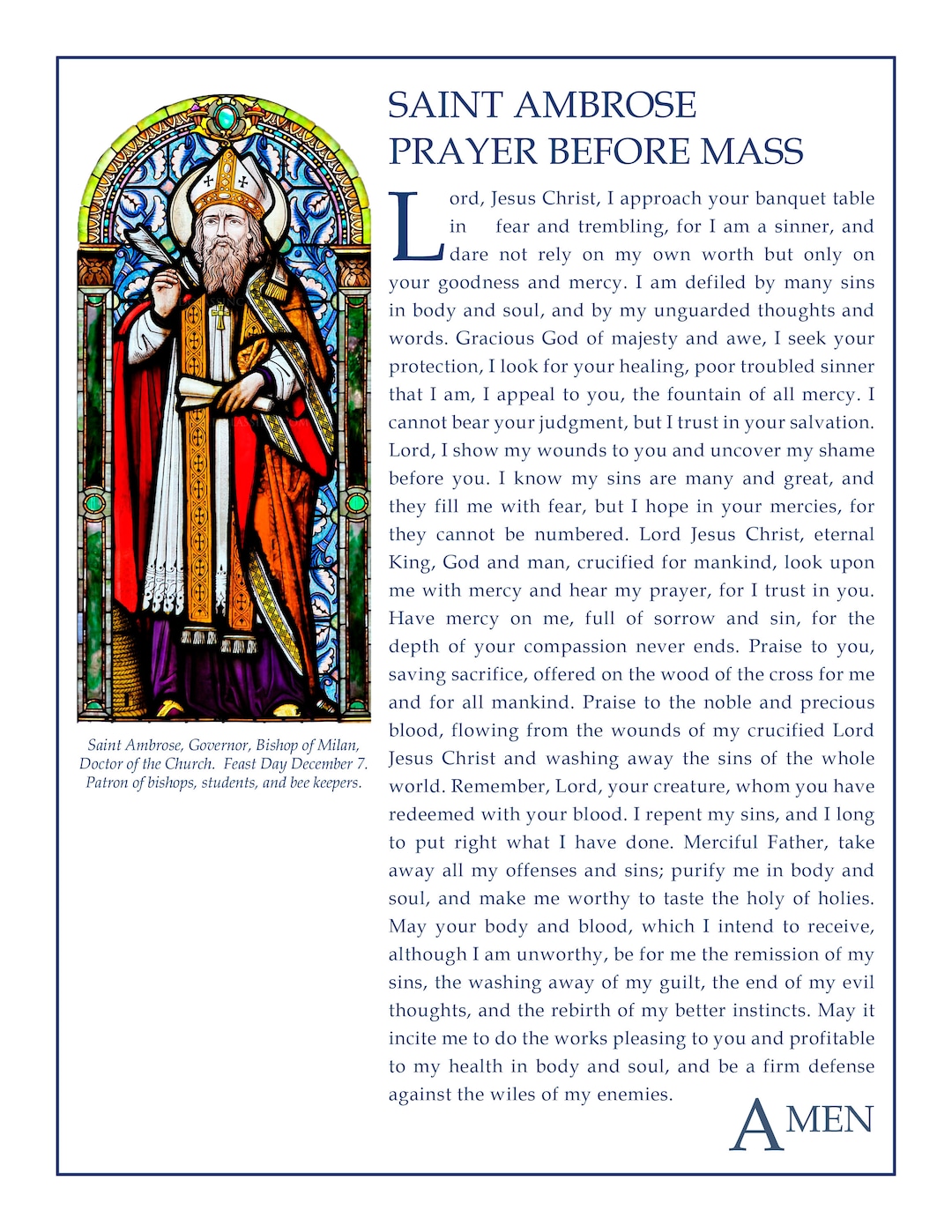 Saint Ambrose Prayer Before Mass Digital Download Printable Catholic