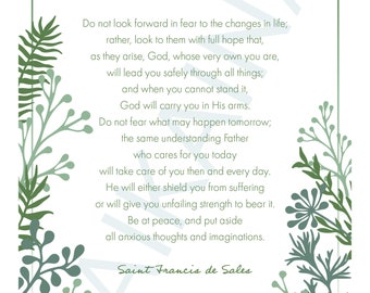 Saint Francis de Sales &quot;Be at Peace,&quot; 5&quot; x 7&quot; prayer poster one up and two up on a page, downloadable and printable DIGITAL PRODUCT