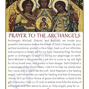 Carte de prière 4 des archanges Michel, Gabriel et Raphaël sur une page carte de prière catholique imprimable en téléchargement numérique