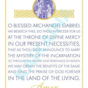 Saint Gabriel the Archangel Prayer prayer card 4 on a page - downloadable and printable Catholic Saint prayer card.