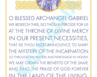 Saint Gabriel the Archangel Prayer prayer card 4 on a page - downloadable and printable Catholic Saint prayer card.