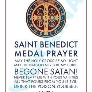Biglietto di preghiera con medaglia di San Benedetto 4 su una pagina - biglietto di preghiera di preghiera del Santo cattolico scaricabile e stampabile