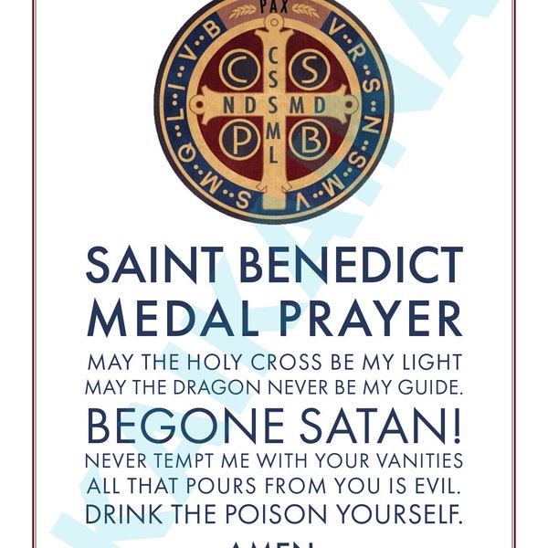 Saint Benedict Medal prayer card 4 on a page - downloadable and printable Catholic Saint prayer prayer card