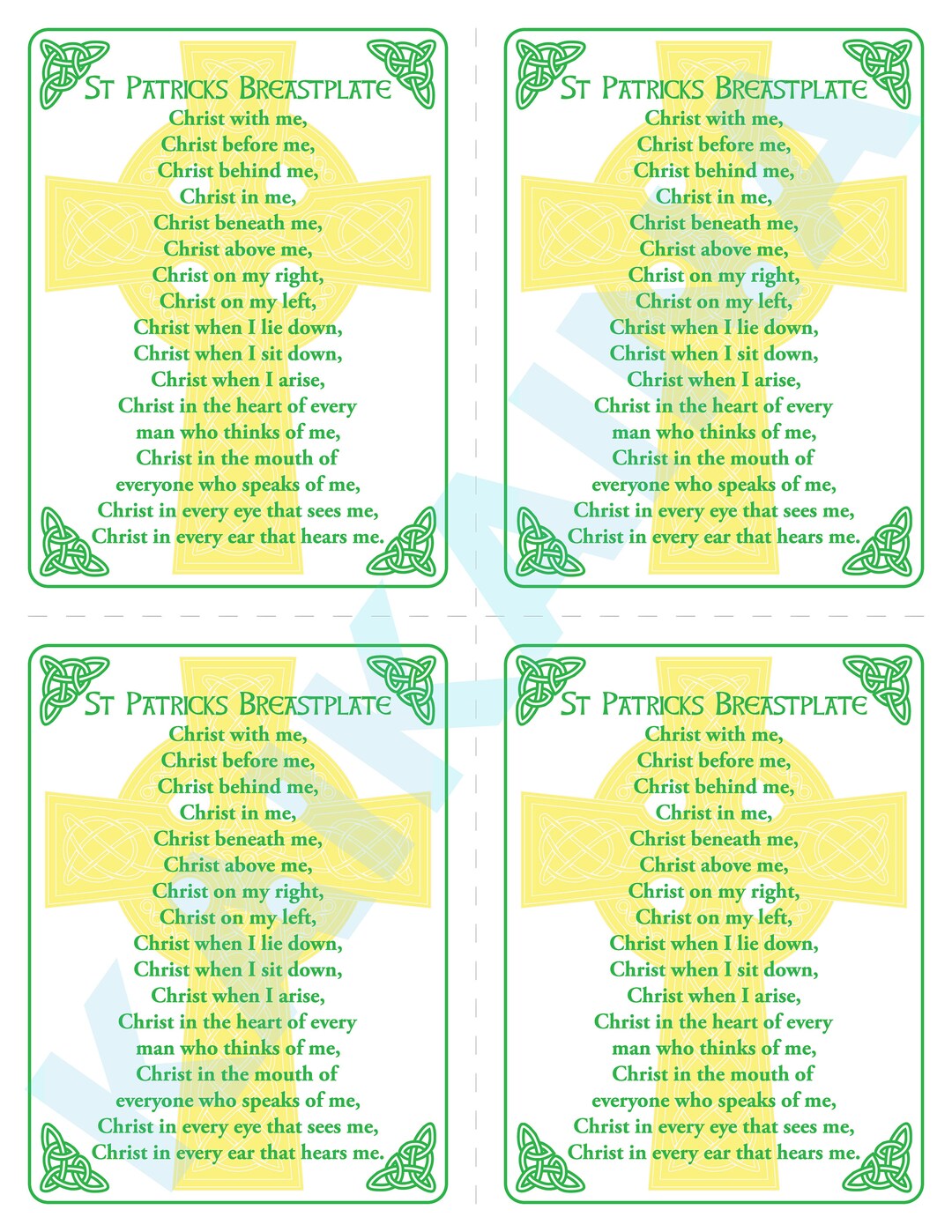 Saint Patrick Breastplate Printable Prayer Card 4-up on a Page christ ...