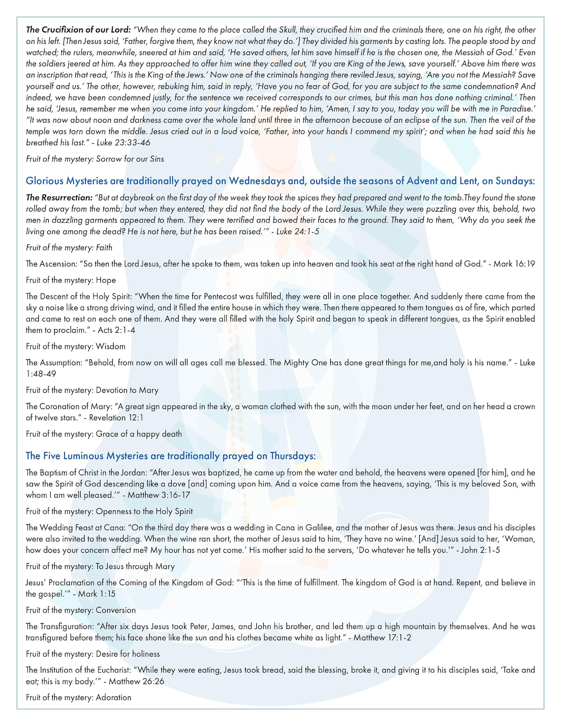 Catholic Rosary Prayer Guide With Holy Mysteries and Scriptures ...