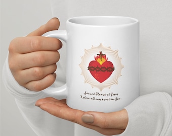 Sacred Heart of Jesus 20 ounce white glossy ceramic mug