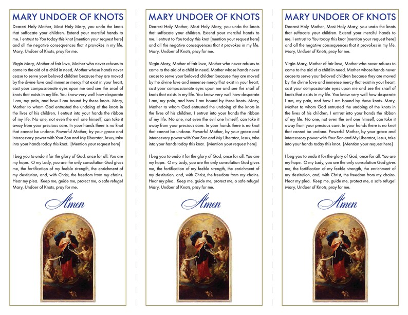 Mary Undoer of Knots Prayer Card Digital Download Printable - Etsy ...