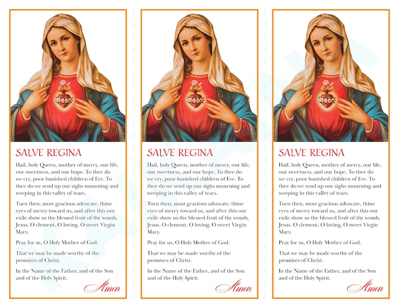 Salve Regina Prayer Card: Hail Holy Queen Printable (digital Download ...