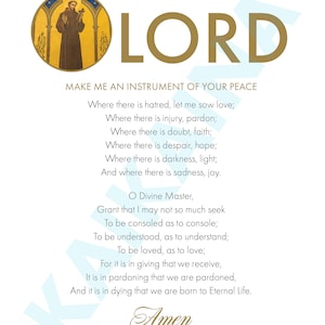 Saint Francis of Assisi Prayer poster 8x10 - downloadable and printable Catholic Saint prayer poster