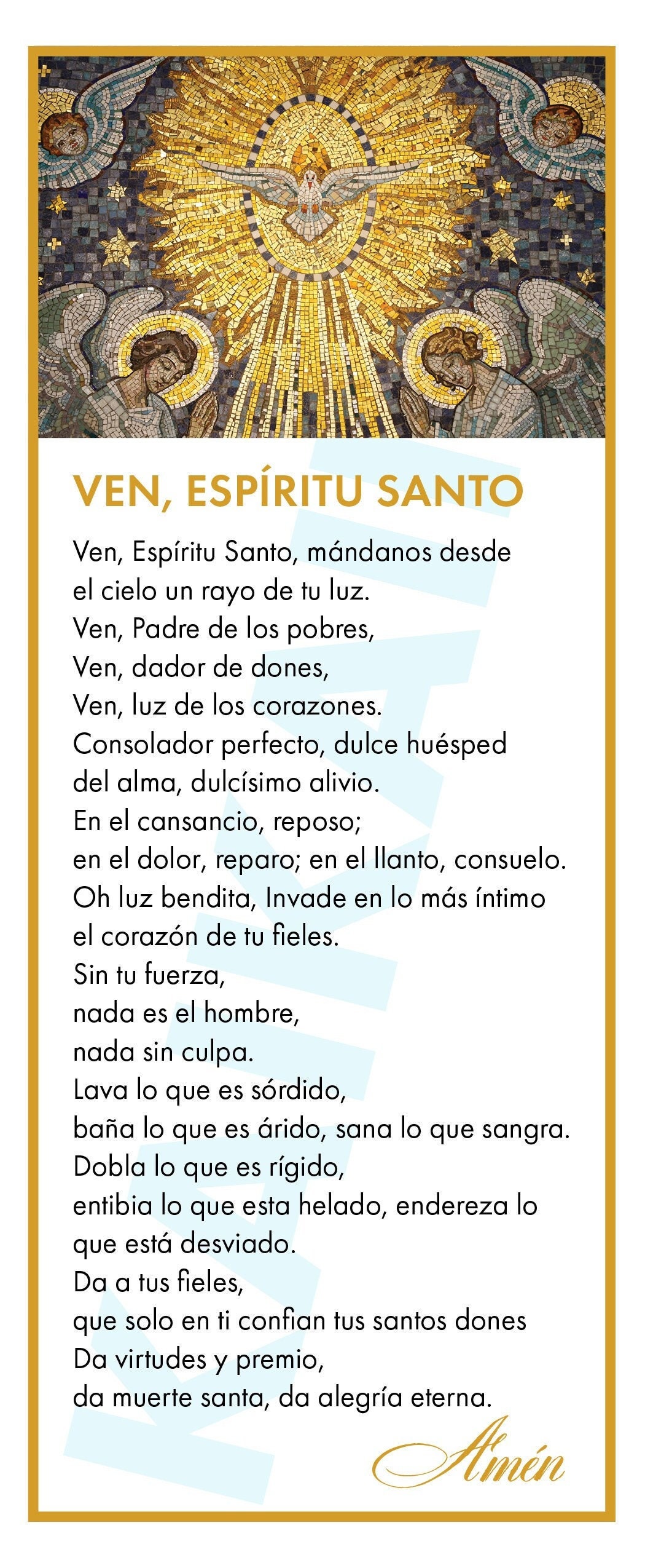 Estampa de oración del Espíritu Santo en español (Descarga digital ...