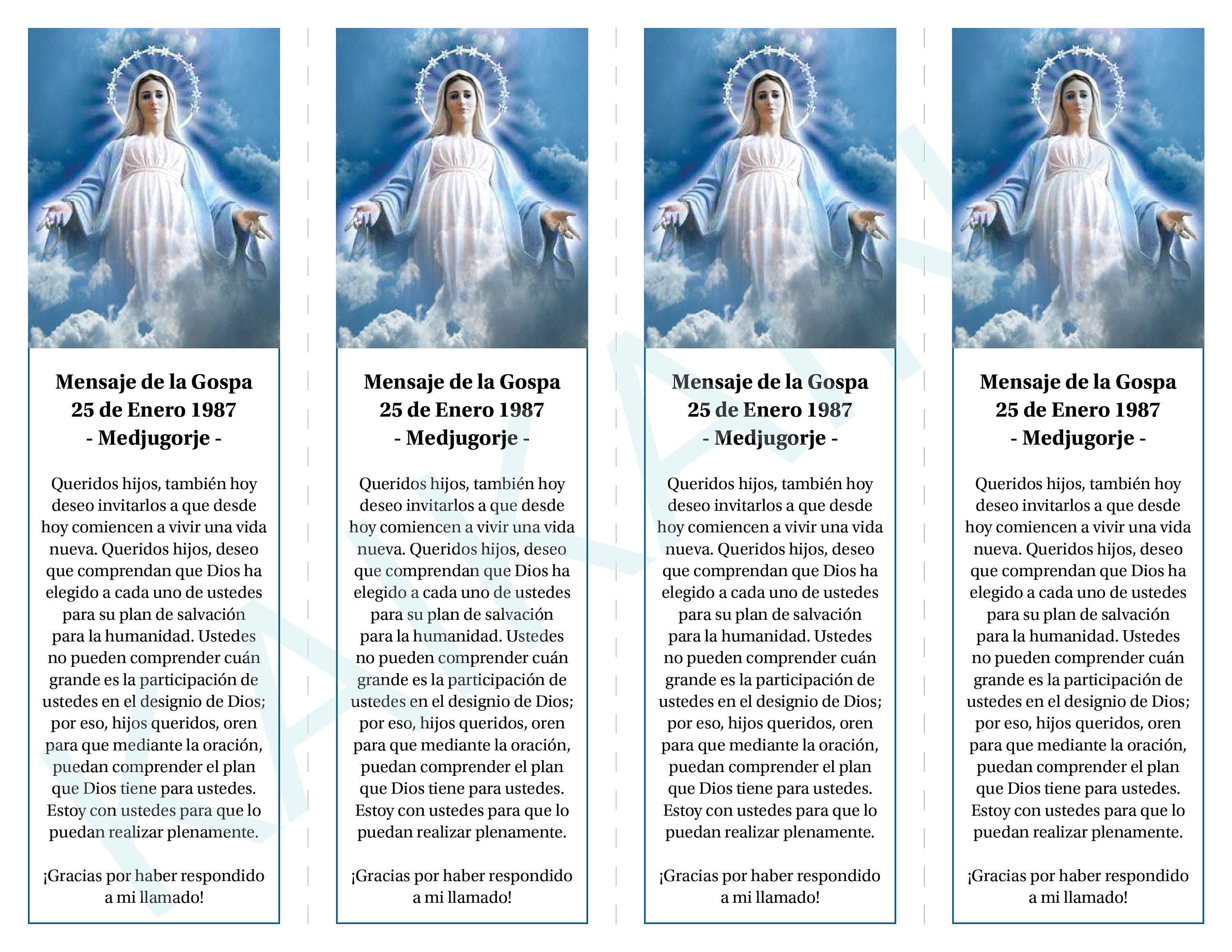 Marque-page Message Medjugorje en ESPAGNOL (téléchargeable et imprimable)