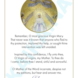 Minute Memorare Marian Prayer card 4 on a page - downloadable and printable Catholic prayer card