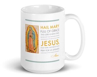 Our Lady of Guadalupe Rosary 15 ounce white glossy mug