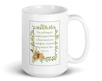 Isaiah 26:3 Coffee Mug – Perfect Peace Floral Design, 15oz