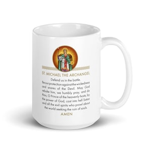 Saint Michael Prayer 15 ounce white glossy mug