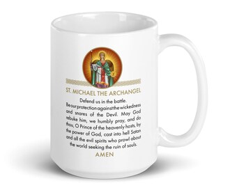 Saint Michael Prayer 15 ounce white glossy mug