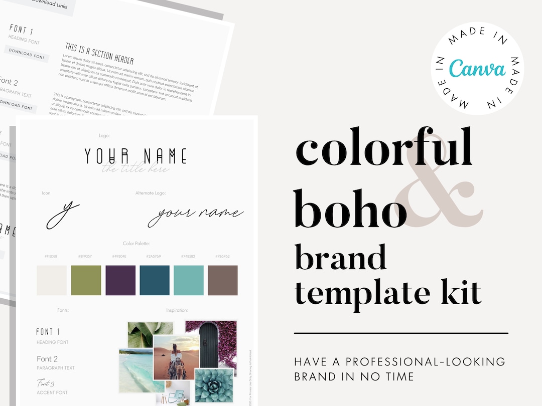 Colorful and Boho Canva Brand Kit Template | Branding Kit | Premade ...