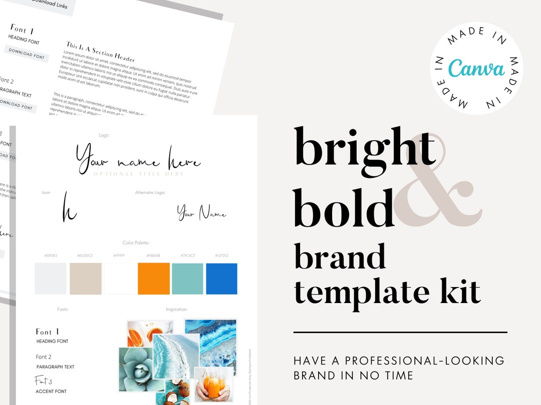 Bright and Bold Canva Brand Kit Template | Branding Kit | Premade ...
