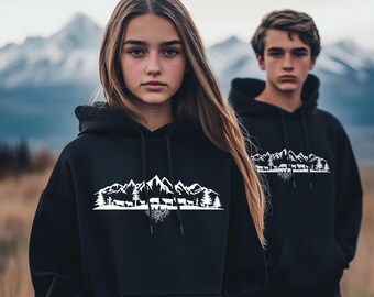 Alpaufzug Alpabzug Hoodie Pullover Sweatshirt with Hood Gift Nature Lover Farmer Hiking Teenager Cows Mountains Landscape Silhouette