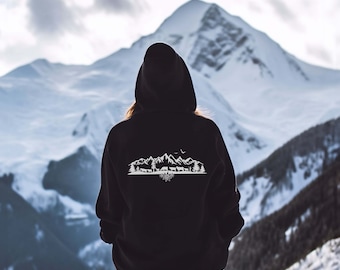 Alpine ascent, Alpine descent hoodie, pullover sweatshirt with hood, gift for nature lovers, farmer, hiking, women, cows, mountains, landscape, silhouette