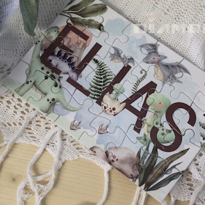 Puzzle Dino Dinosaur Gift Birth Baptism Personal Personalized with Name Child
