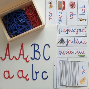 Letras alfabeto móvil grande cursiva minúsculas de madera - Montessori