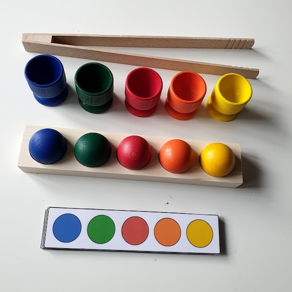 color sorter - left-brain Montessori puzzle - 5 pieces set - balls + glasses + base + worksheets + pliers